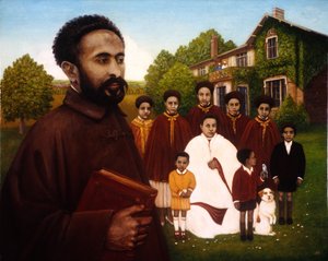 Haile Selassie em Exile, 1987 (óleo e têmpera no painel) de Frances Broomfield