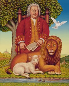 JS Bachs (1685-1750) Reino Pacífico, 2000 (óleo e têmpera no painel) de Frances Broomfield