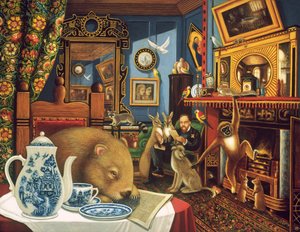 Rossettis Menagerie, 2005 (óleo e têmpera no painel) de Frances Broomfield