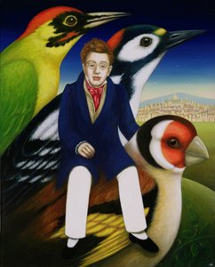 Schubert e a linguagem dos pássaros, 2000 (óleo e têmpera no painel) de Frances Broomfield