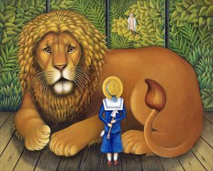 The Lion and Albert, 2001 (óleo e têmpera no painel) de Frances Broomfield