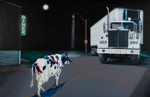 Vaca e Camião (acrílico sobre tela) de Frances Ferdinands