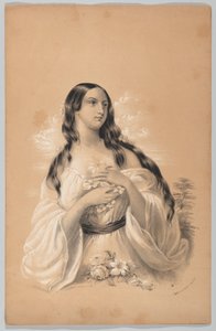 Mulher segurando flores, no livro de desenho de Nova York, contendo uma série de desenhos originais..., 1847.