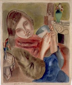Rapariga com uma tigela (aguarela sobre papel)