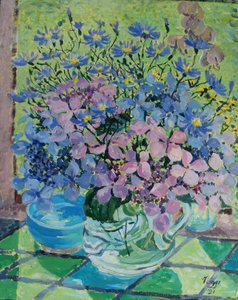 Hortênsias e Margaridas de Michaelmas, 2021 (acrílico sobre tela)