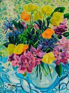 Bouquet de primavera (Rododendro e Papoilas de Gales), 2020 (acrílico sobre tela)