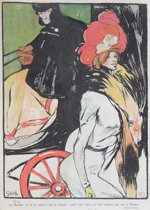 Caricatura, descrevendo, um, cabman, com, um, courtesan, 1901