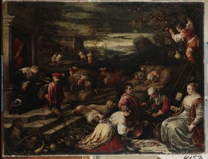 Alegoria "de Verão" da estação do Verão. Pintura de Francesco da Ponte ou Bassano (1549-1592) Museu Hermitage do século XVI, São Petersburgo (São Petersburgo) de Francesco Bassano