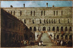 Coroação do Doge de Veneza nas escadas dos Gigantes do palácio ducal ...