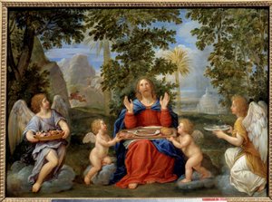 Cristo servido pelos anjos - Pintura de Francesco Albani dit l