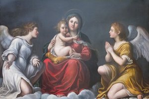 Madonna e Criança com Anjos (óleo sobre ardósia) de Francesco Albani