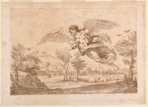 Anjo com duas crianças em seus braços de Francesco Bartolozzi