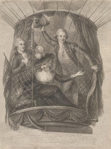 Ascensão de Madame Sage, Chevalier Biggin e Capitão Vincent Lunardi num Balão, 20 de Junho de 1785 de Francesco Bartolozzi