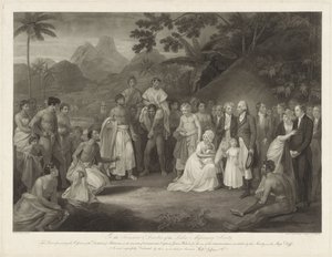 Kapitein James Wilson na eiland Otaheité A Cessão de Matavai (no Taiti) ao Capitão James Wilson A Cessão do Distrito de Matavai na Ilha de Otaheite ao Capitão James Wilson para uso dos Missionários Enviados por aquela Sociedade de Francesco Bartolozzi