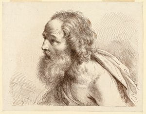 Retrato de um velho com barba, com ombros nus