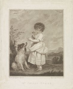 Retrato de Philip Yorke com cachorro e pássaro de Francesco Bartolozzi