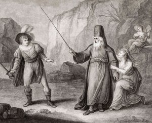 Próspero a desarmar Ferdinando. Shakespeare. A Tempestade (gravura) de Francesco Bartolozzi
