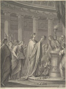 O general romano Júlio César dedica o templo de Vénus Genetrix no Fórum de César, Roma, 46 a.C. de Francesco Bartolozzi