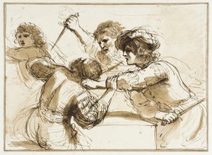 Dois homens a matar Amnon enquanto outro foge de Francesco Bartolozzi