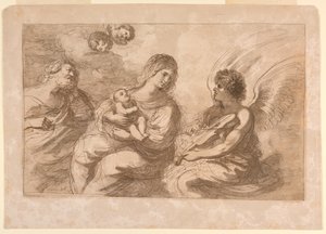 Virgem, Infante e José com um anjo tocando violino de Francesco Bartolozzi