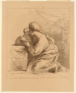 Mulher de joelhos com uma criança de Francesco Bartolozzi