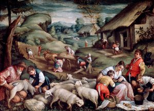 Verão. Tosquia de ovelhas, c1570-c1580