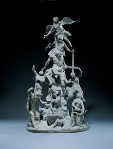 Um grupo alegórico esculpido representando a Ressurreição (mármore branco) de Francesco Bertos