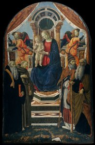 Madonna e criança entronizada com santos e anjos. de Francesco Botticini