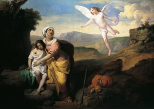 Hagar e Ismael visitados pelo anjo, por volta de 1846, por Francesco Coghetti (1804-1875), óleo sobre tela, 96x132 cm