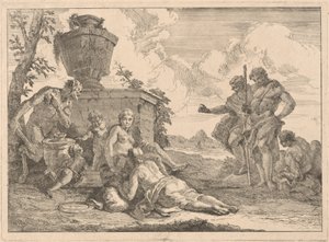 Um sátiro com um cajado e sete outras figuras de Francesco Fontebasso