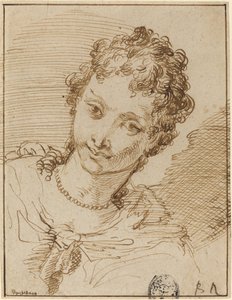 Mulher jovem elegante com um colar de pérolas de Francesco Fontebasso