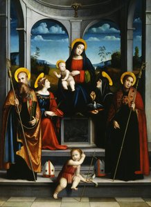 Virgem e Criança com Santos Bento, Justina, Placidus e Scholastica, ca 1515