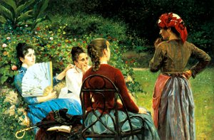 Fernanda Gioli e os seus amigos por Francesco Gioli (1846-1922), óleo sobre tela, 45x68 cm