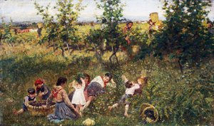 Vindima, Pintura por Francesco Gioli (1846-1922), Óleo sobre tela, 39, 5x66 cm