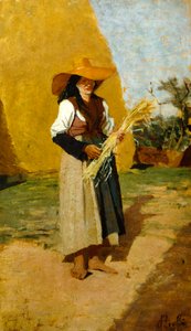 Estudo para Gleaner (mão de campo feminina) por Francesco Gioli (1846-1922), óleo sobre painel, 32x19 cm
