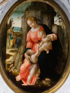 O encontro de São João com a Sagrada Família no Egipto, primeira metade do século XVI (óleo sobre tábua oval) de Francesco Granacci