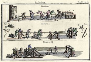 Uma encomenda (fábrica de cordas) gravada em "Dicionário de Artes e Ofícios" Veneza 1769 por Francesco Grisellini. de Francesco Grisellini