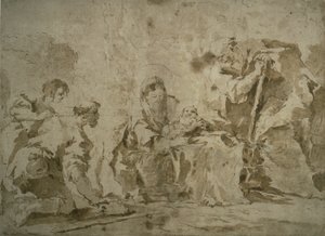 Adoração dos Pastores (anverso); Três esboços: Edifícios junto ao Canal com Barcos, Paisagem com Buldings na Encosta, Edifícios com Pórtico (verso) de Francesco Guardi