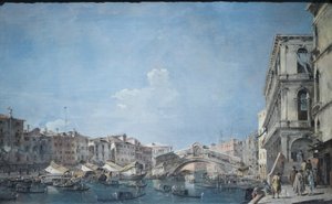 Canal grande na ponte de Rialto, c.1780-90 (óleo sobre tela) de Francesco Guardi