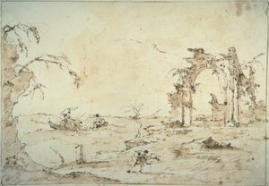 Capriccio com uma tempestade na lagoa de Francesco Guardi