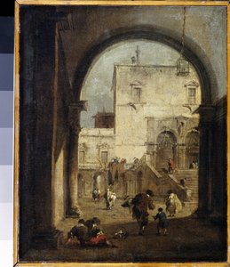 "Capriccio veneziano: vista de uma praça e um palácio" Pintura de Francesco Guardi (1712-1793) 1775-1780 Dim. 27x23 cm Museu Hermitage, São Petersburgo de Francesco Guardi