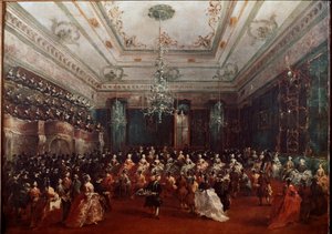 Concerto de gala no Casino dei Filodrammatici em concerto feminino de Veneza. Pintura de Francesco Guardi (1712-1793) Dim. 67x90 cm Munique, Alte Pinakothek de Francesco Guardi