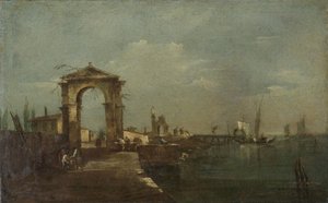 Paisagem com um Cais e Navios sobre um Lago de Francesco Guardi