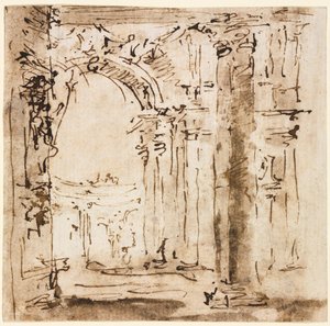 Par de Desenhos: Esboço do Labirinto da Villa Pisani e Piazza San Marco com Palácio dos Doges de Francesco Guardi