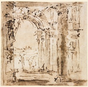 Par de desenhos: Esboço do labirinto da Villa Pisani e Piazza San Marco ..., 1773-1778. de Francesco Guardi