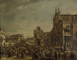 Papa Pio VI Abençoando a multidão no Campo SS. Giovanni e Paolo, século XVIII de Francesco Guardi
