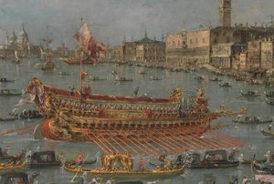 O Festival Bucintoro de Veneza. O Bacino di S. Marco com o Bucintoro, a Barca do Estado dos Doges, no Dia da Ascensão (detalhe), 1780-93 de Francesco Guardi