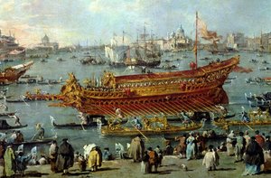 A partida do &39;Bucentaur&39; em direção ao Lido de Veneza no dia da Ascensão, detalhe do barco, 1766-70