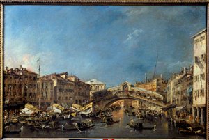A Ponte Rialto em Veneza no século XVIII Pintura de Francesco Guardi (1712-1793) Sol do século XVIII. 0,62x0,93 m Toulouse, Musee des Augustins