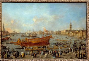 A partida do Bucentauro (Bucentoro) em direção ao Lido de Veneza no dia da Ascensão Pintura de Francesco Guardi (1712-1793) 1766-1770 Sol. 0,66x1,01 m - A partida do Bucentauro (Bucentoro) em direção ao Lido de Veneza para a cerimônia do Dia da Ascensão. P de Francesco Guardi